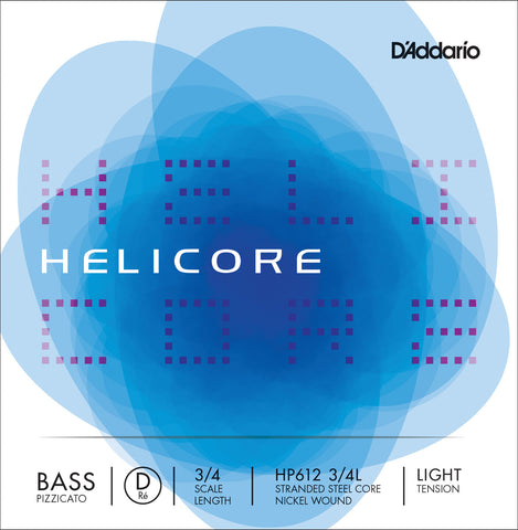 D'Addario Helicore Pizzicato Bass Single D String, 3/4 Scale, Light Tension