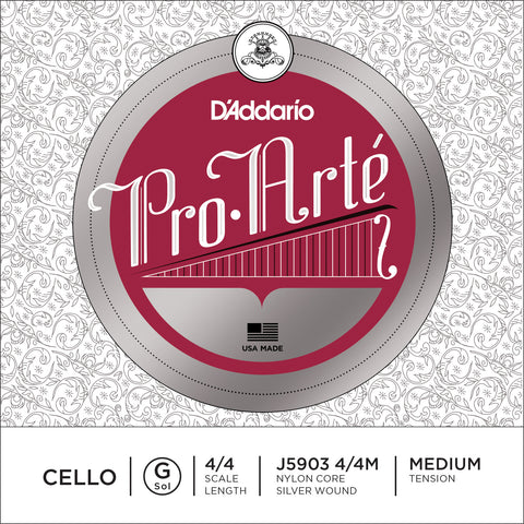 D'Addario Pro-Arte Cello Single G String, 4/4 Scale, Medium Tension