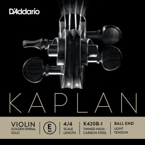 D'Addario Kaplan Golden Spiral Solo Violin Single E String, 4/4 Scale, Light Tension