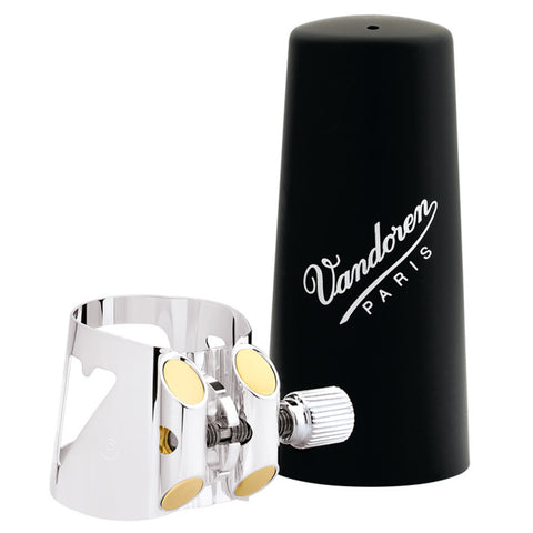 Vandoren Optimum Ligature and Plastic Cap for Eb Clarinet, Silver-Plated