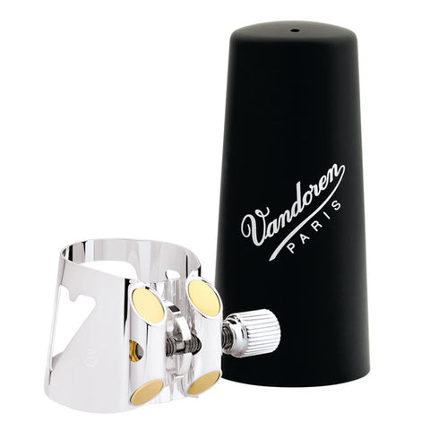 Vandoren Optimum Ligature and Plastic Cap for Alto Clarinet, Silver-Plated