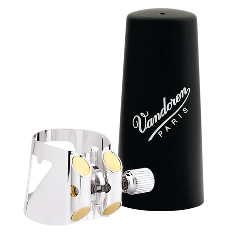 Vandoren Optimum Ligature & Plastic Cap for Contra Bass Clarinet, Silver-Plated