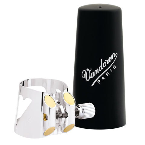 Vandoren Optimum Ligature and Plastic Cap for Bb German Clarinet, Silver-Plated