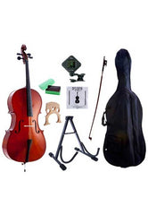 D'Luca Meister Student Cello 4/4 Package with Free Stand, Bag, Strings, Chromatic Tuner, Rosin and Bow