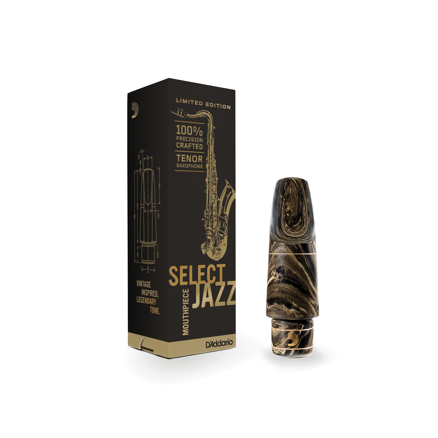D'Addario Select Jazz Marble Tenor Saxophone Mouthpiece, D7M-MB