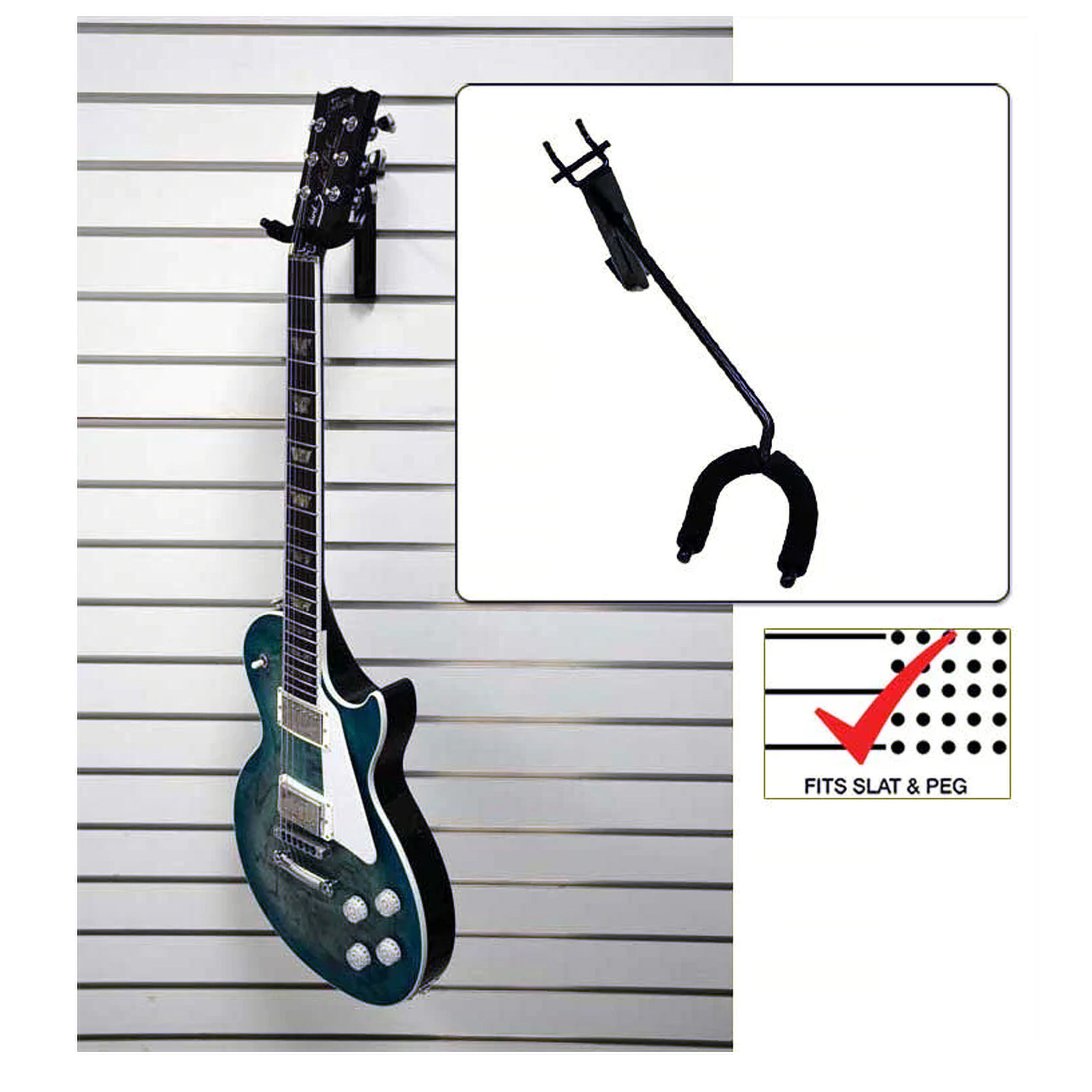 D'Luca 11" Fixed Angle Left Facing Guitar Hanger Fits Slatwall And Peg Wall