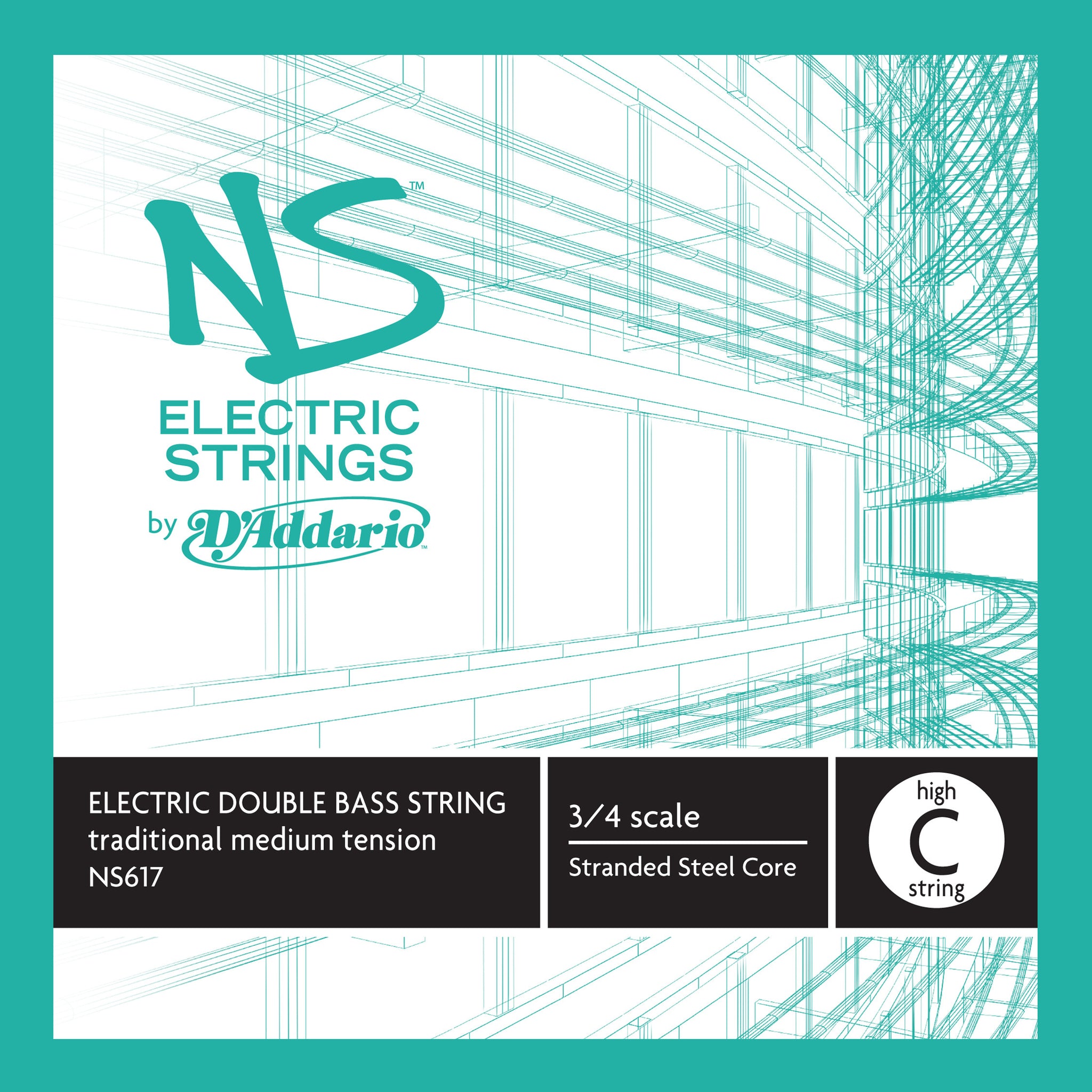 D'Addario NS Electric Traditional Bass Single High C String, 3/4 Scale, Medium Tension