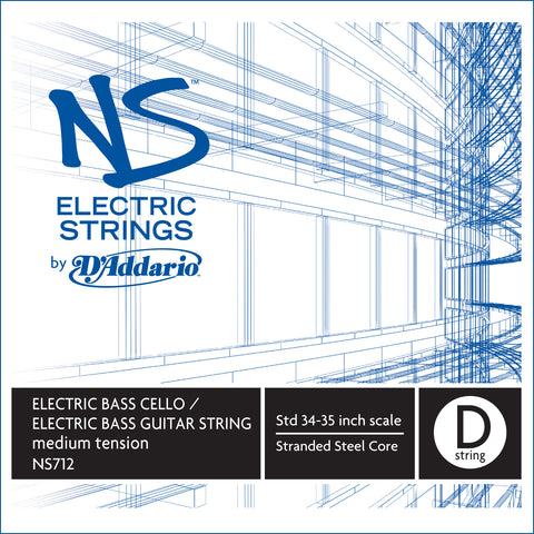 D'Addario NS Electric Bass/Cello Single D String, 4/4 Scale, Medium Tension
