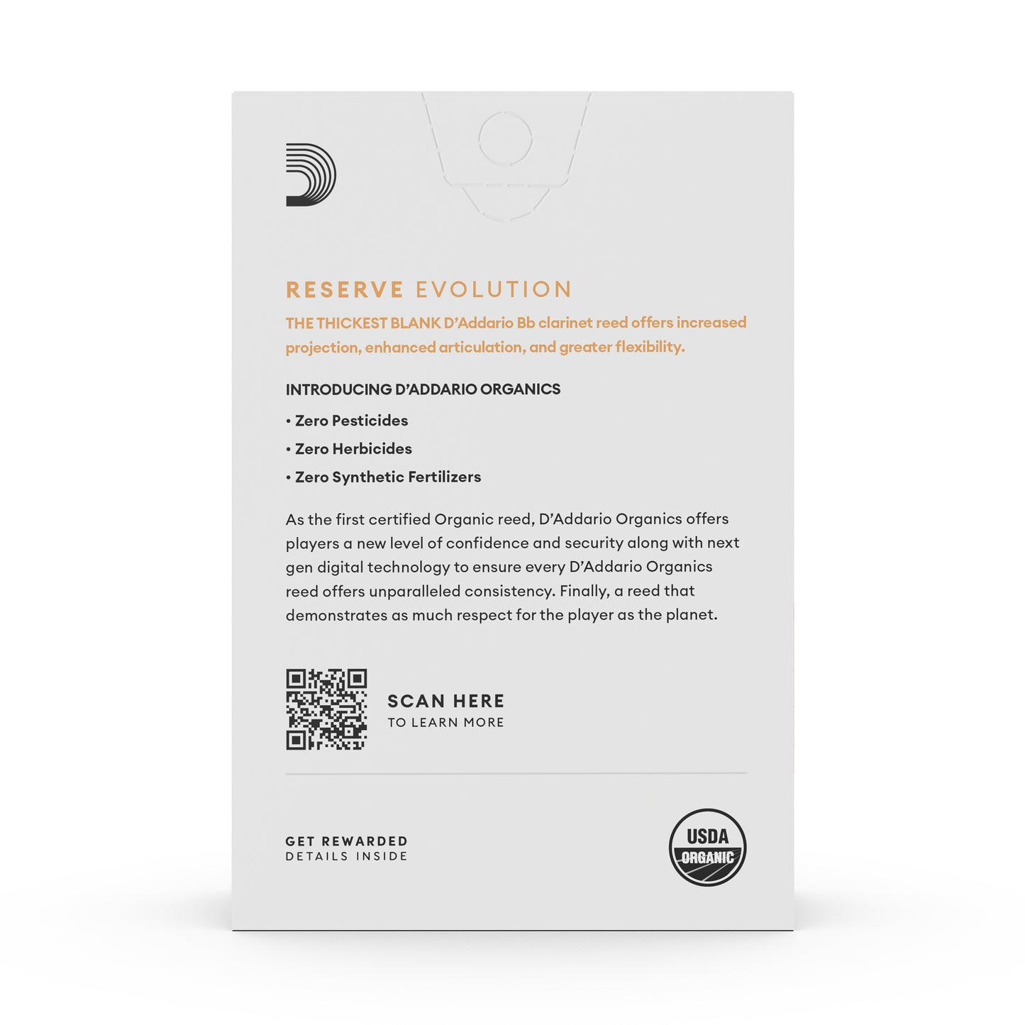 D'Addario Organic Reserve Evolution Bb Clarinet Reeds, Strength 4.5, 10-pack