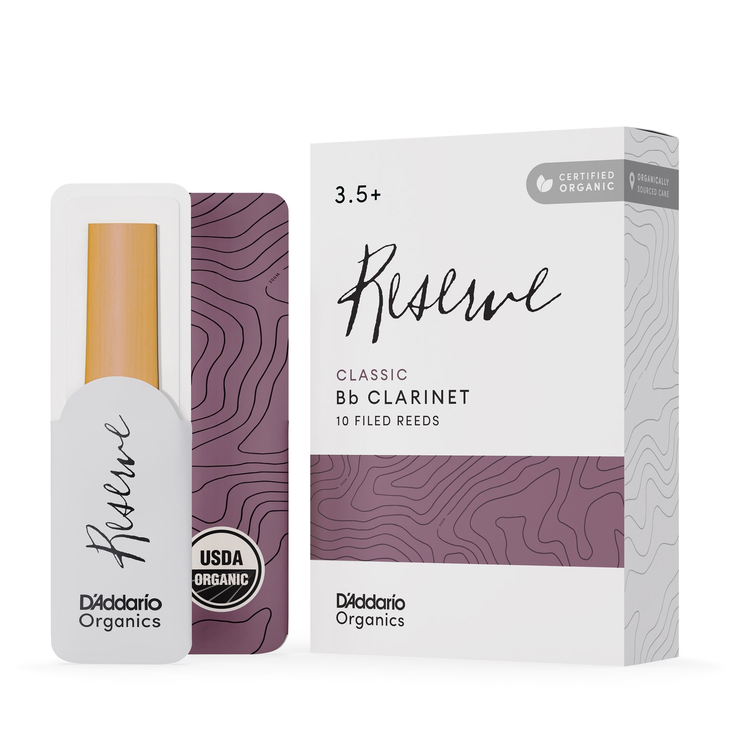 D'Addario Organic Reserve Classic Bb Clarinet Reeds, Strength 3.5+, 10-pack