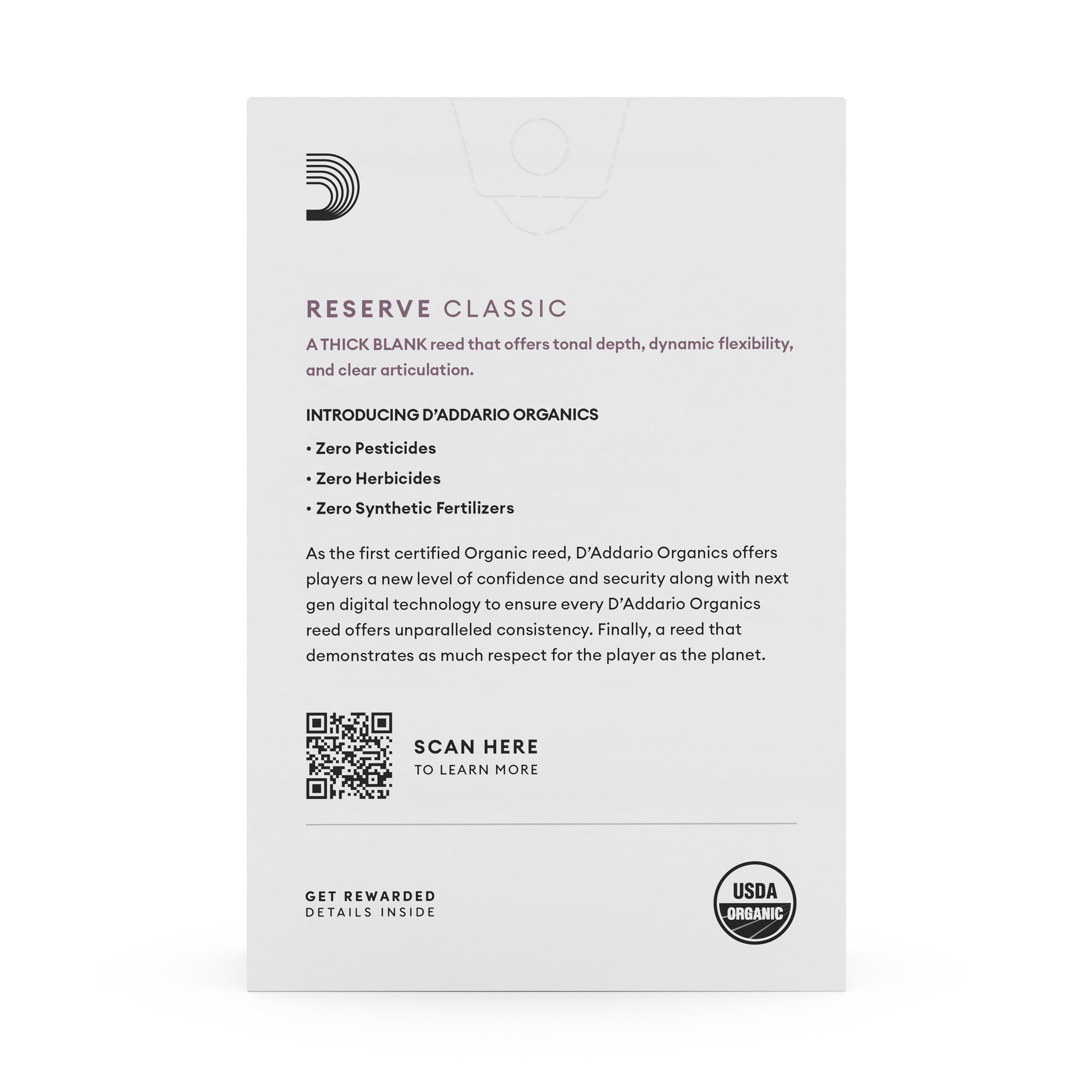 D'Addario Organic Reserve Classic Bb Clarinet Reeds, Strength 3.5, 10-pack
