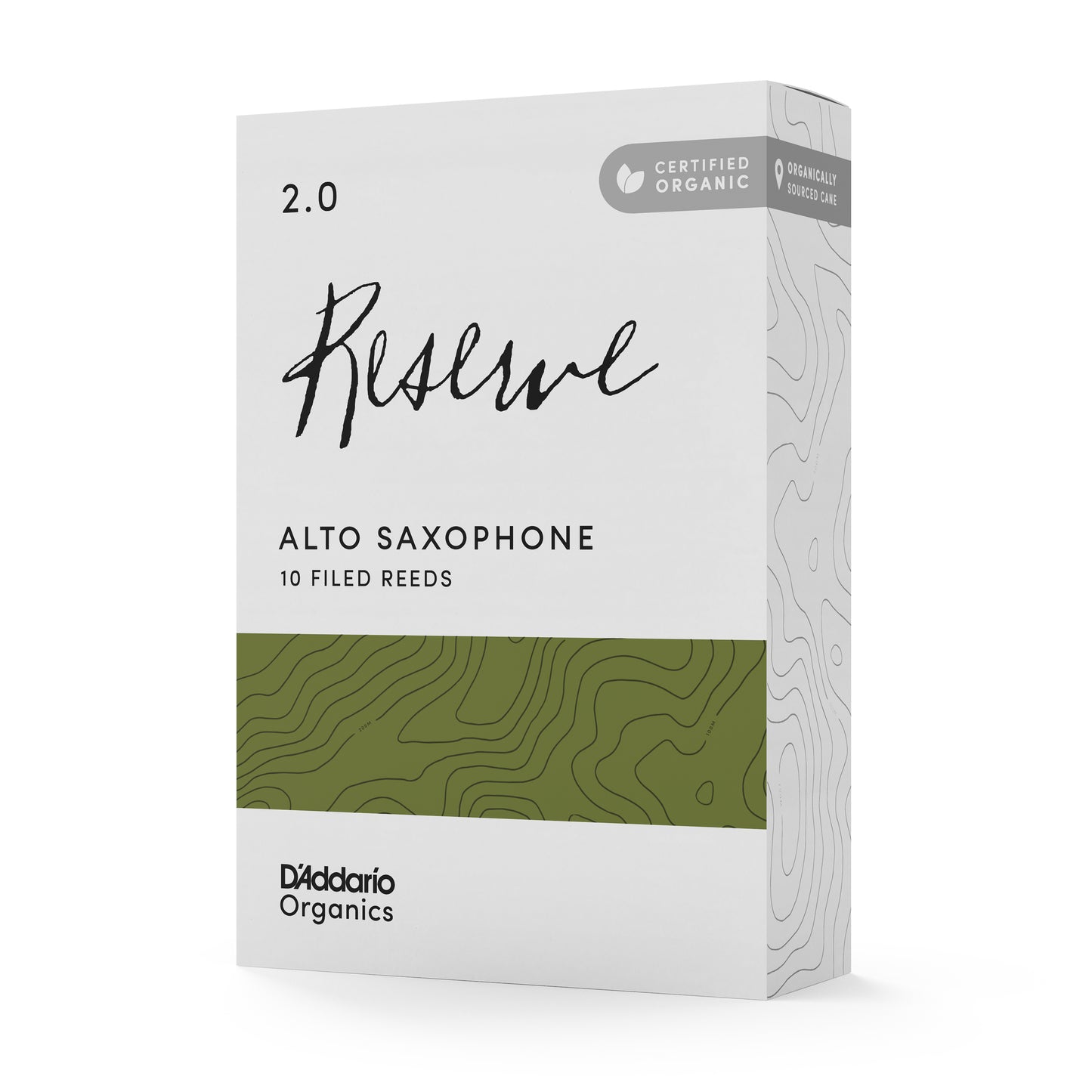 D'Addario Organic Reserve Alto Saxophone Reeds, Strength 2.0, 10-pack