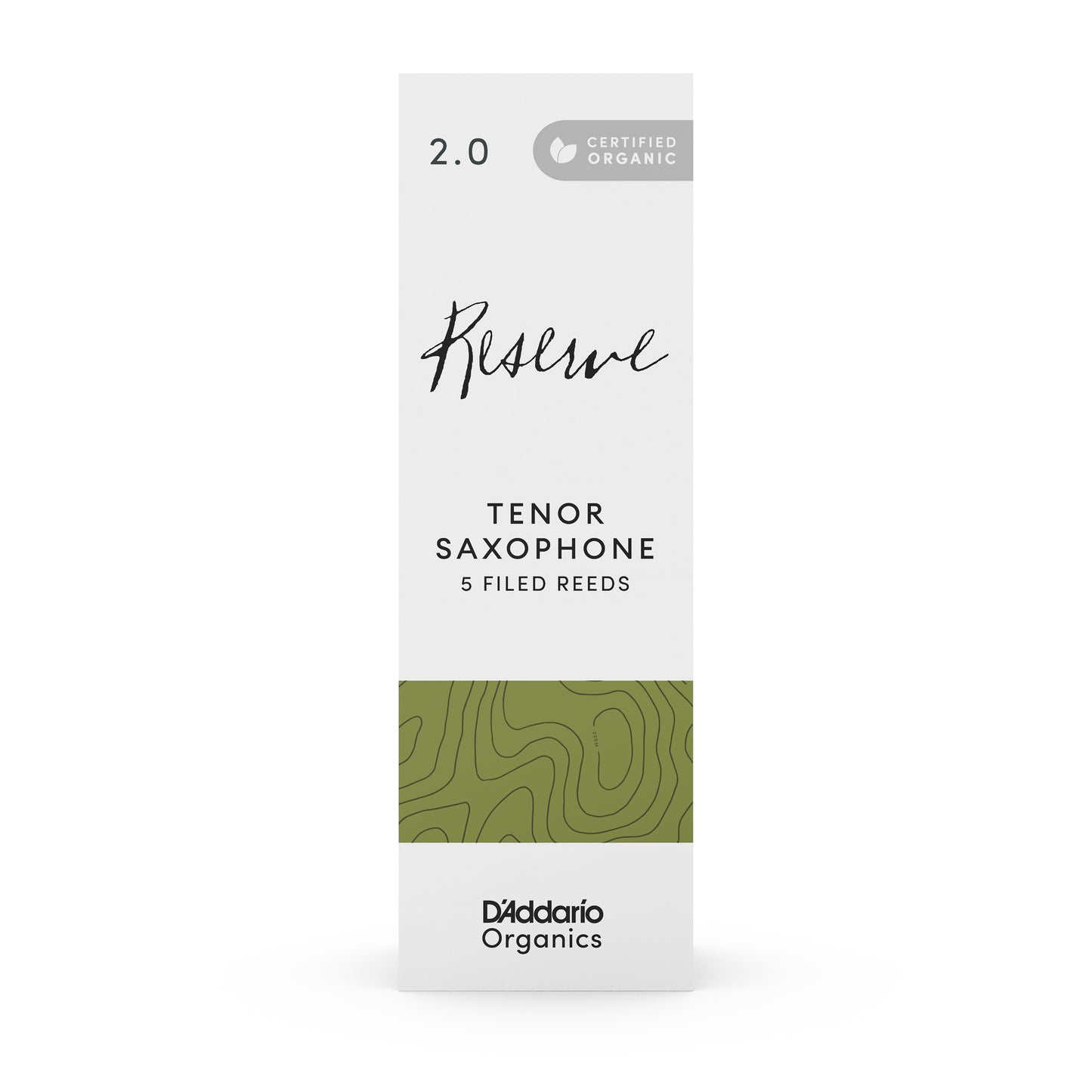D'Addario Organic Reserve Tenor Saxophone Reeds, Strength 2.0, 5-Pack