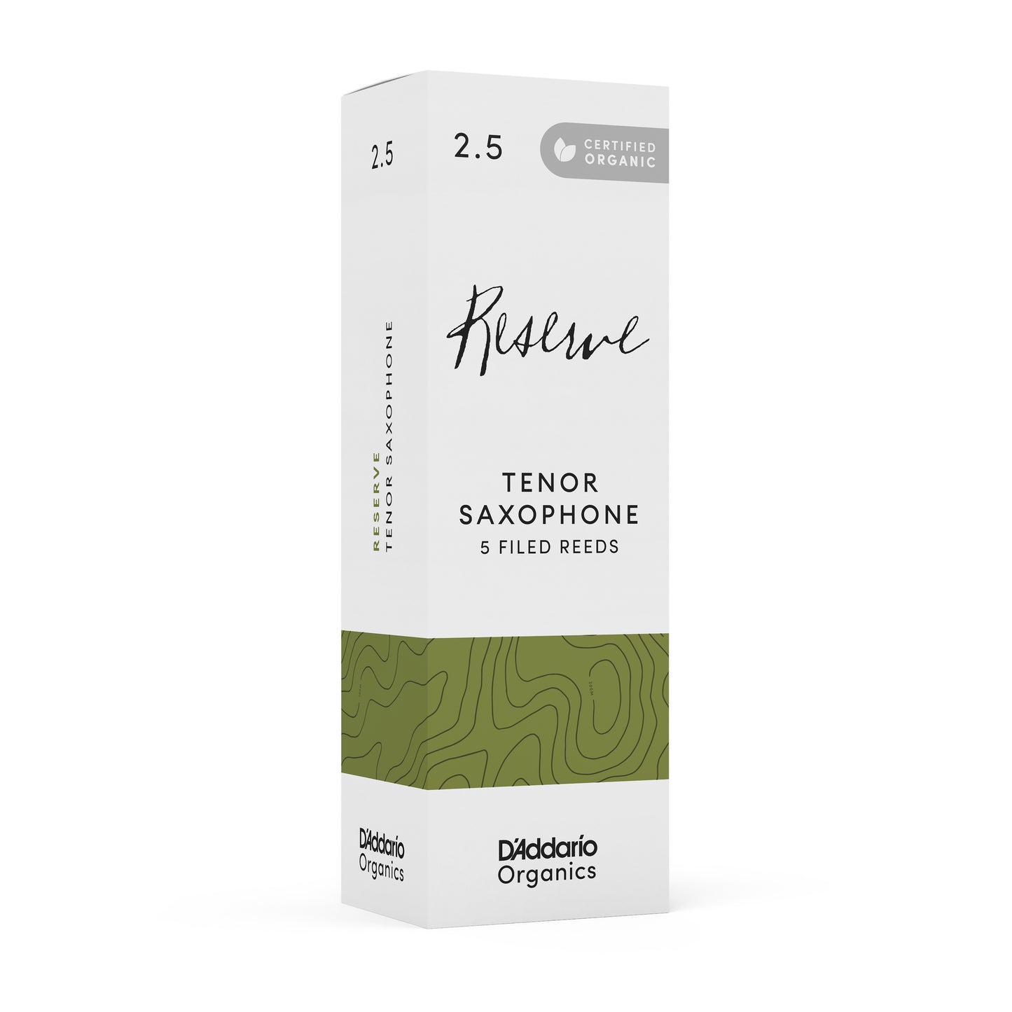 D'Addario Organic Reserve Tenor Saxophone Reeds, Strength 2.5, 5-pack