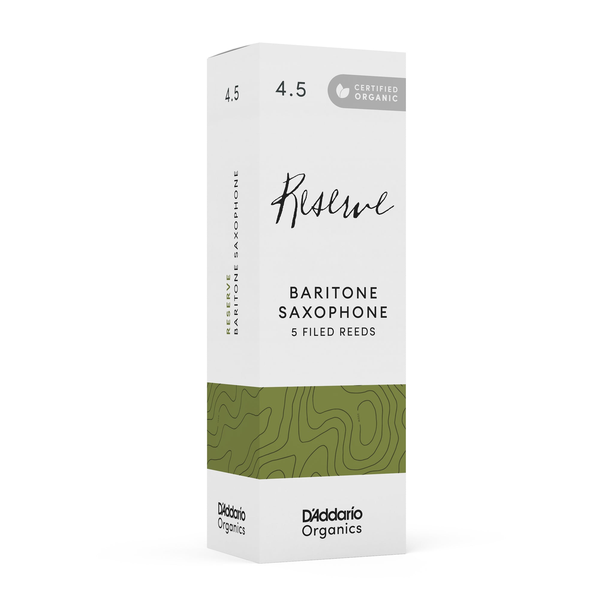 D'Addario Organic Reserve Baritone Saxophone Reeds, Strength 4.5, 5-Pack