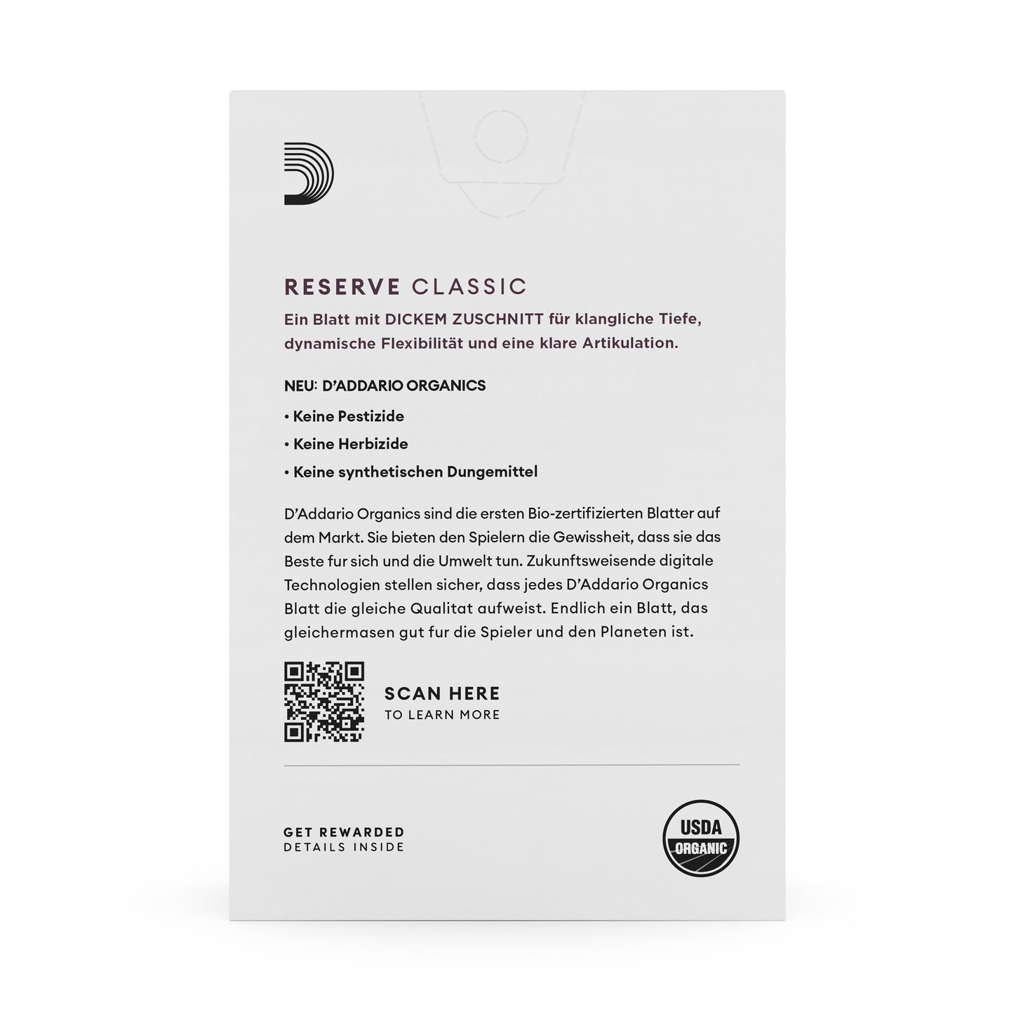 D'Addario Organic Reserve Classic Deutsche Klarinette Reeds Strength 2.0 10-pack