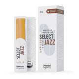 D'Addario Organic Select Jazz Unfiled Baritone Sax Reeds Strength 3 Soft, 5-pack