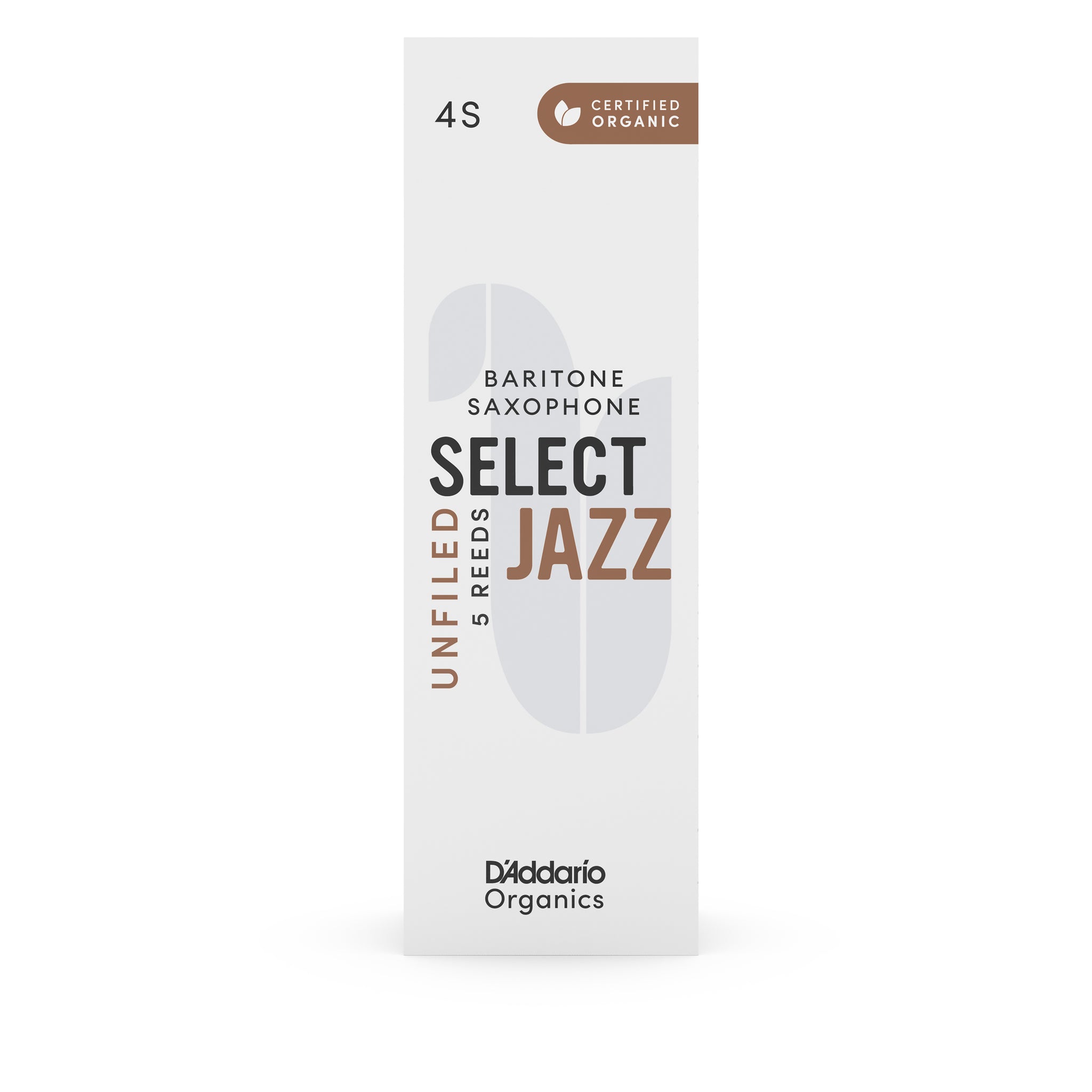 D'Addario Organic Select Jazz Unfiled Baritone Sax Reeds Strength 4 Soft, 5-pack