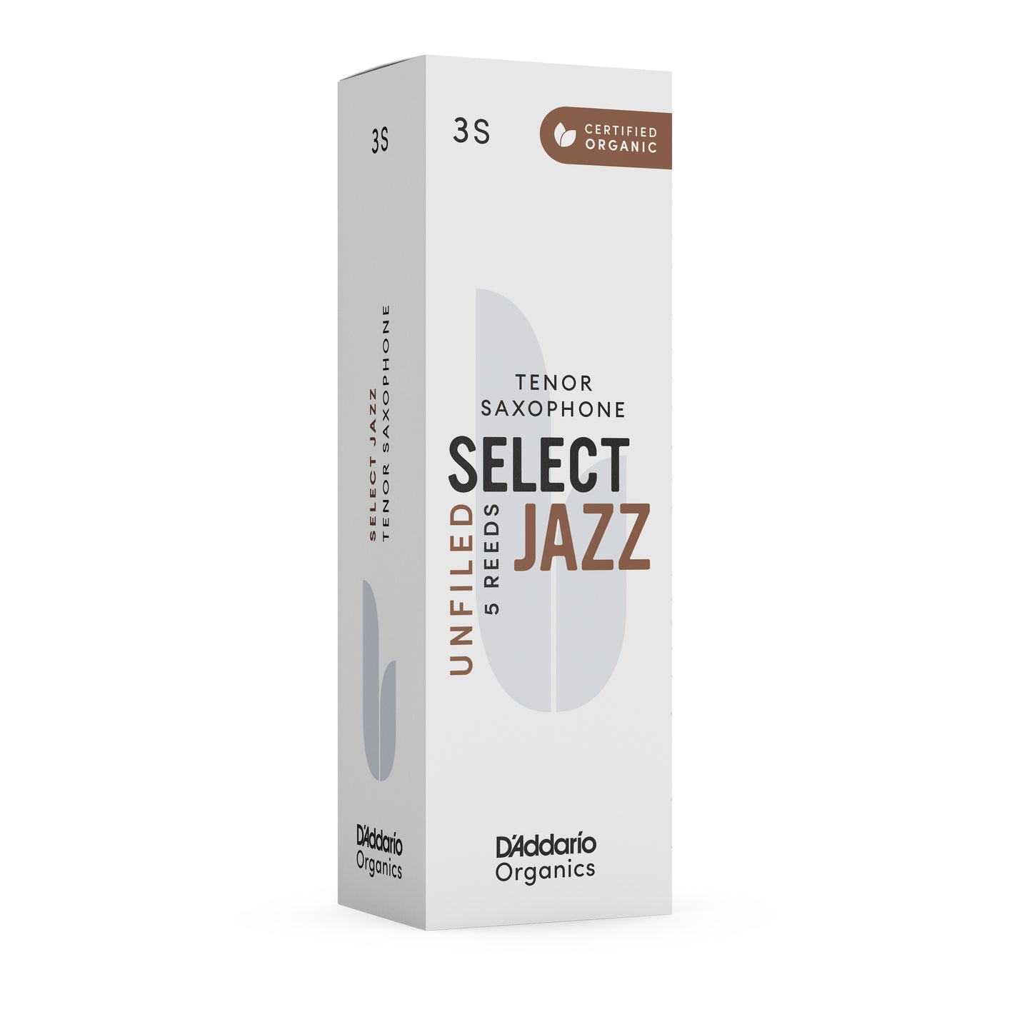 D'Addario Organic Select Jazz Unfiled Tenor Sax Reeds, Strength 3 Soft, 5-pack