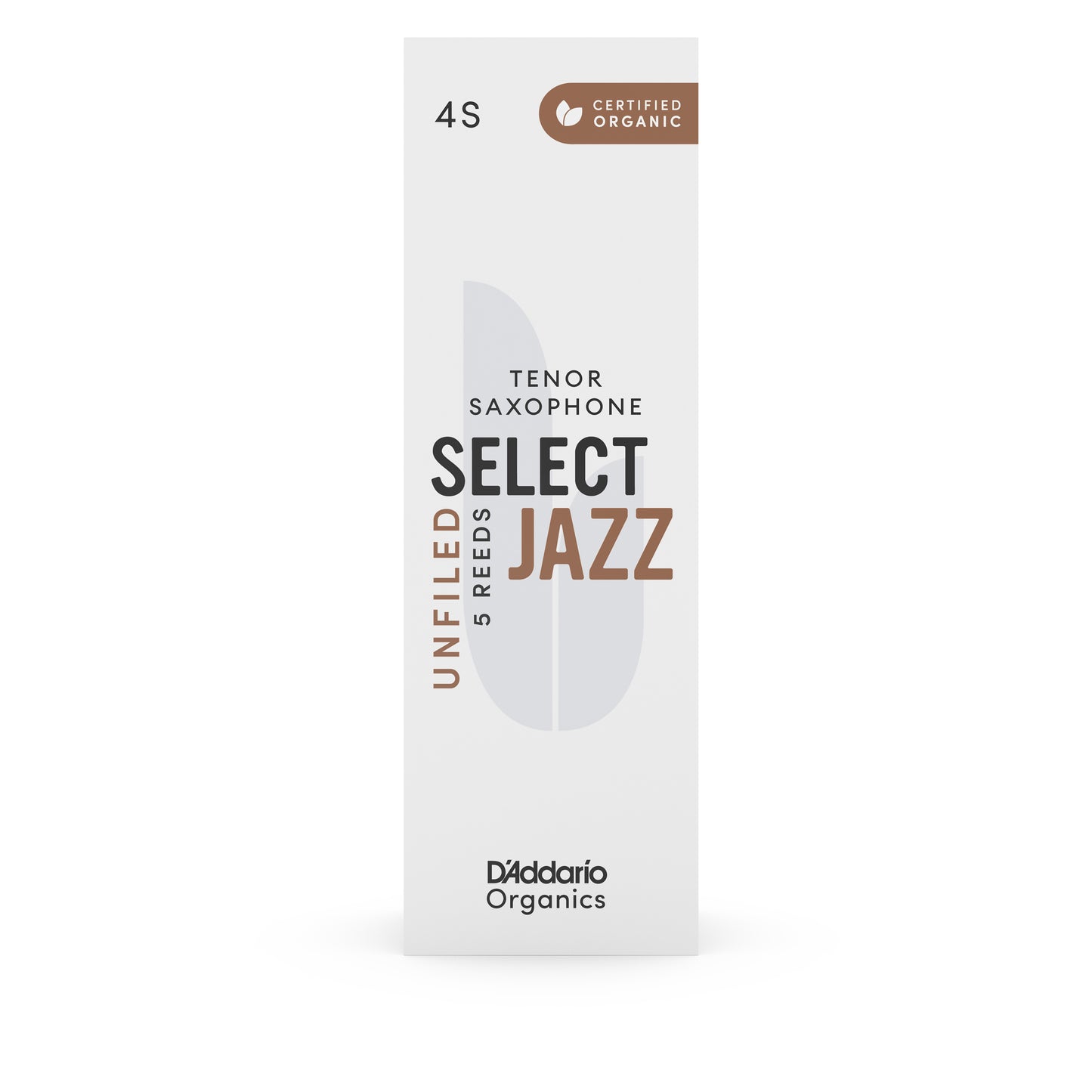 D'Addario Organic Select Jazz Unfiled Tenor Sax Reeds, Strength 4 Soft, 5-pack
