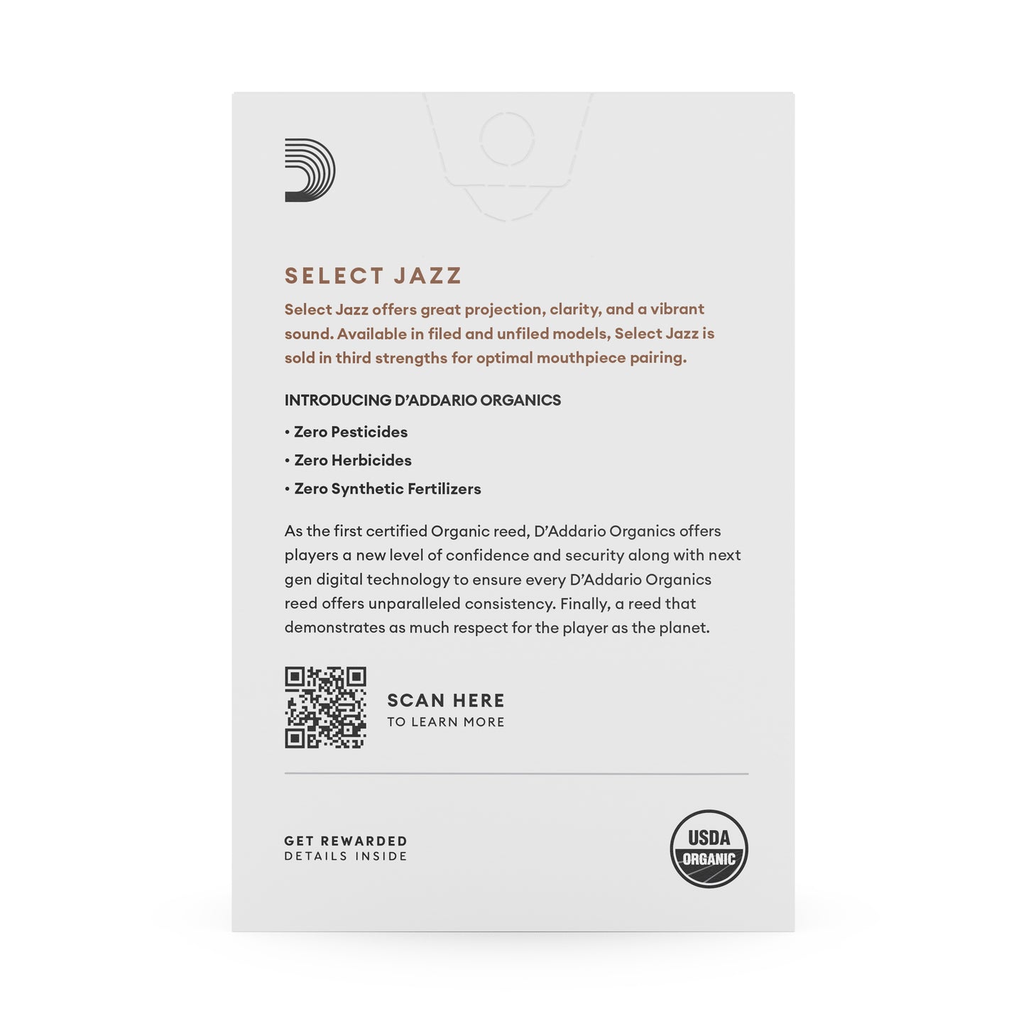 D'Addario Organic Select Jazz Unfiled Alto Sax Reeds, Strength 2 Medium, 10-pack