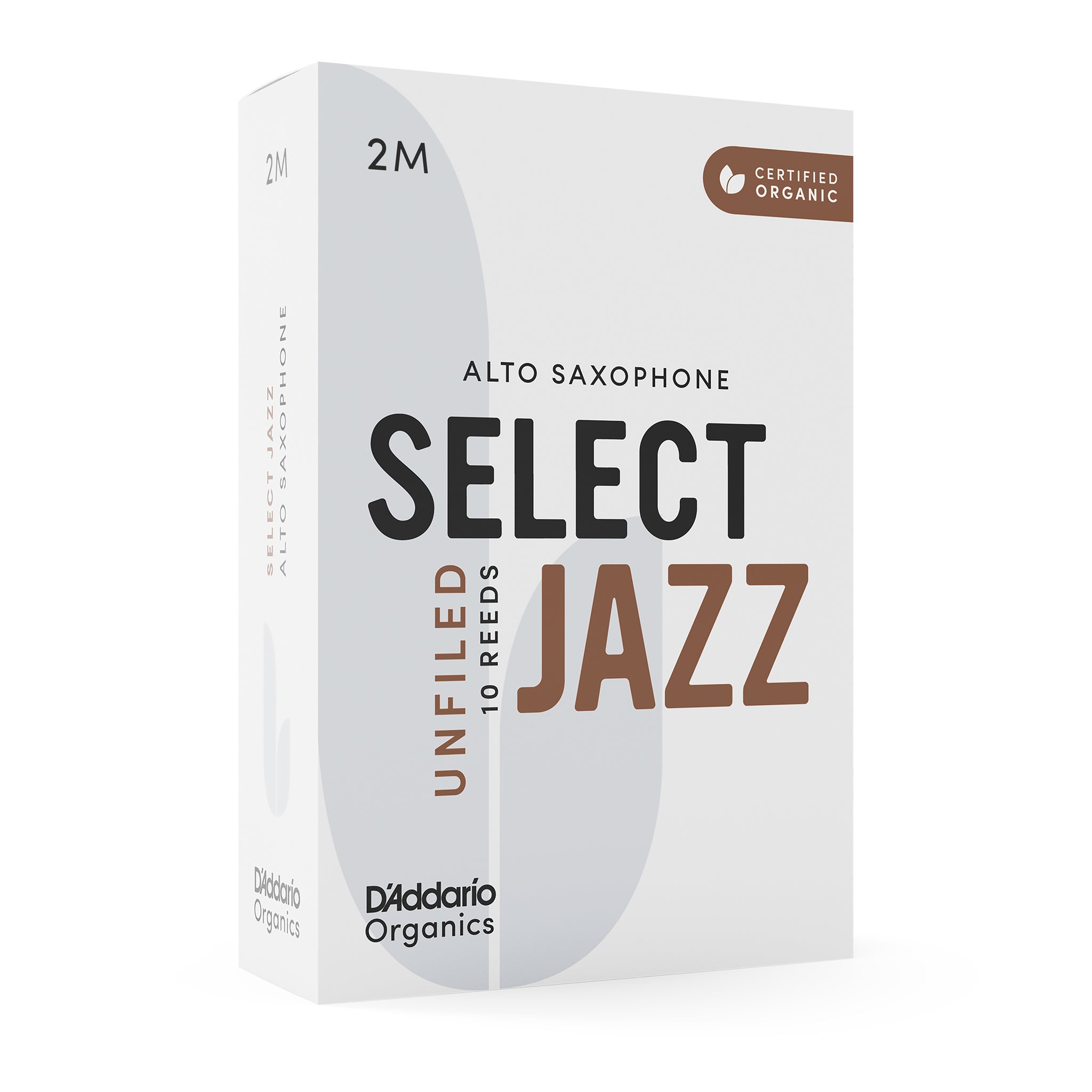 D'Addario Organic Select Jazz Unfiled Alto Sax Reeds, Strength 2 Medium, 10-pack