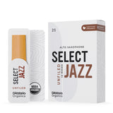 D'Addario Organic Select Jazz Unfiled Alto Sax Reeds, Strength 2 Soft, 10-pack