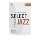 D'Addario Organic Select Jazz Unfiled Alto Sax Reeds, Strength 3 Hard, 10-pack
