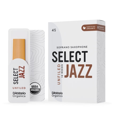 D'Addario Organic Select Jazz Unfiled Soprano Sax Reeds Strength 4 Soft, 10-pack