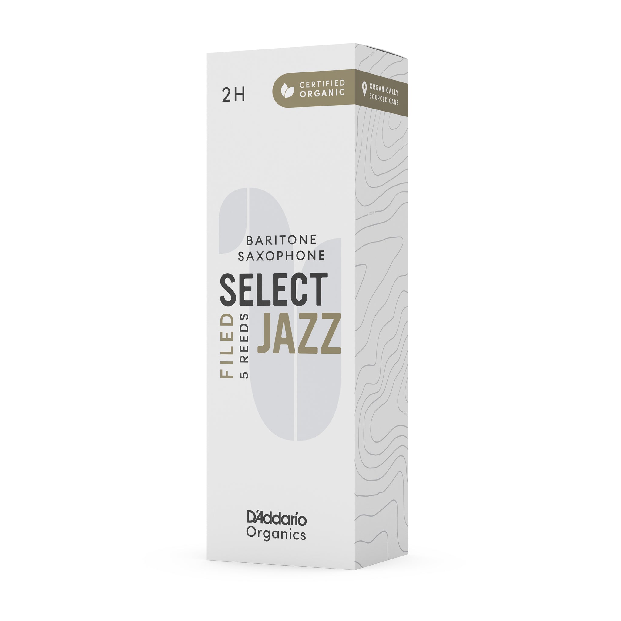 D'Addario Organic Select Jazz Filed Baritone Sax Reeds, Strength 2 Hard, 5-pack