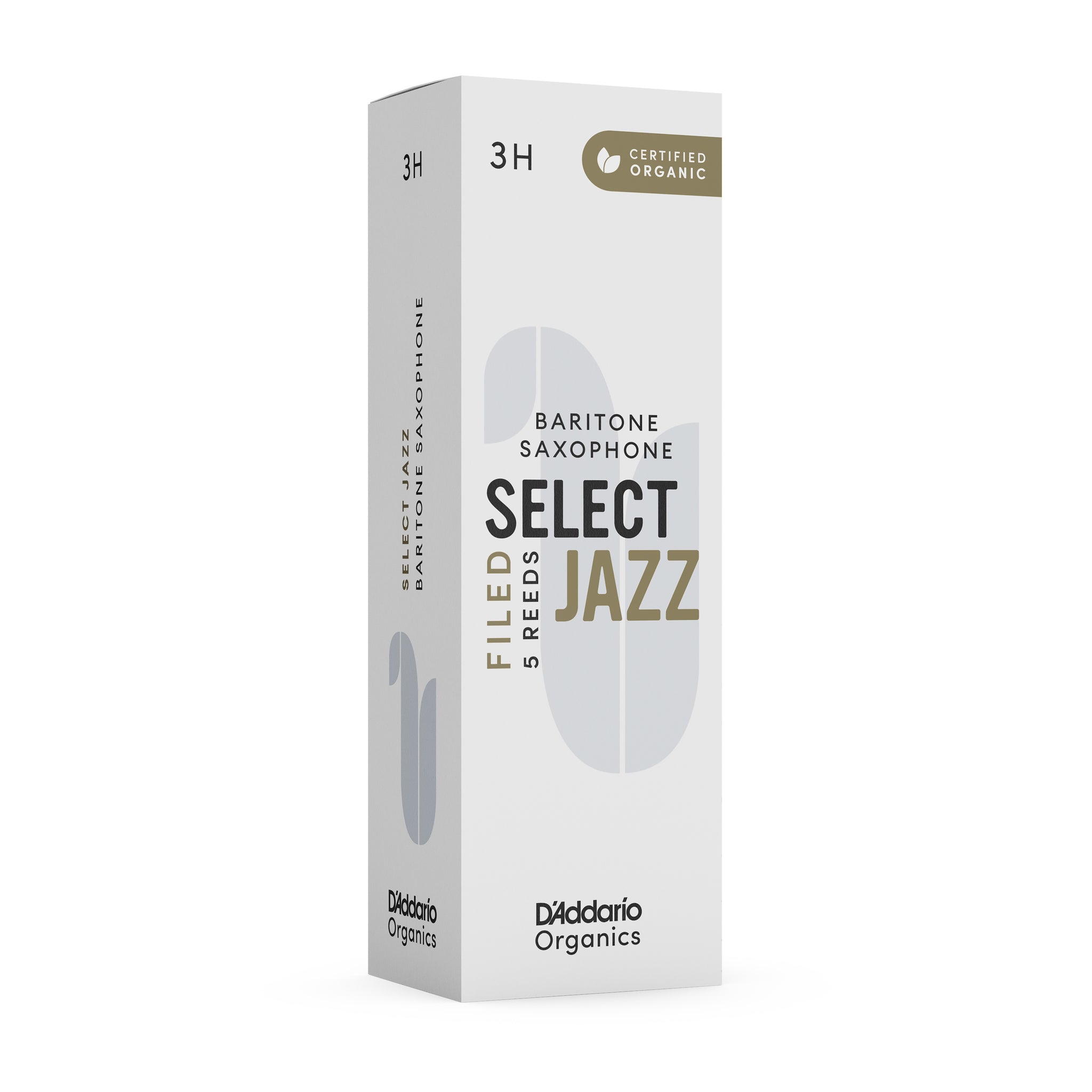 D'Addario Organic Select Jazz Filed Baritone Sax Reeds, Strength 3 Hard, 5-pack