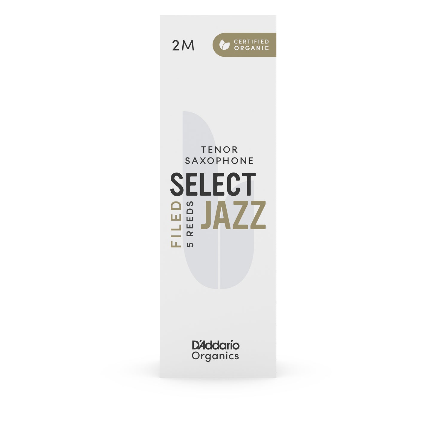 D'Addario Organic Select Jazz Filed Tenor Sax Reeds, Strength 2 Medium, 5-pack