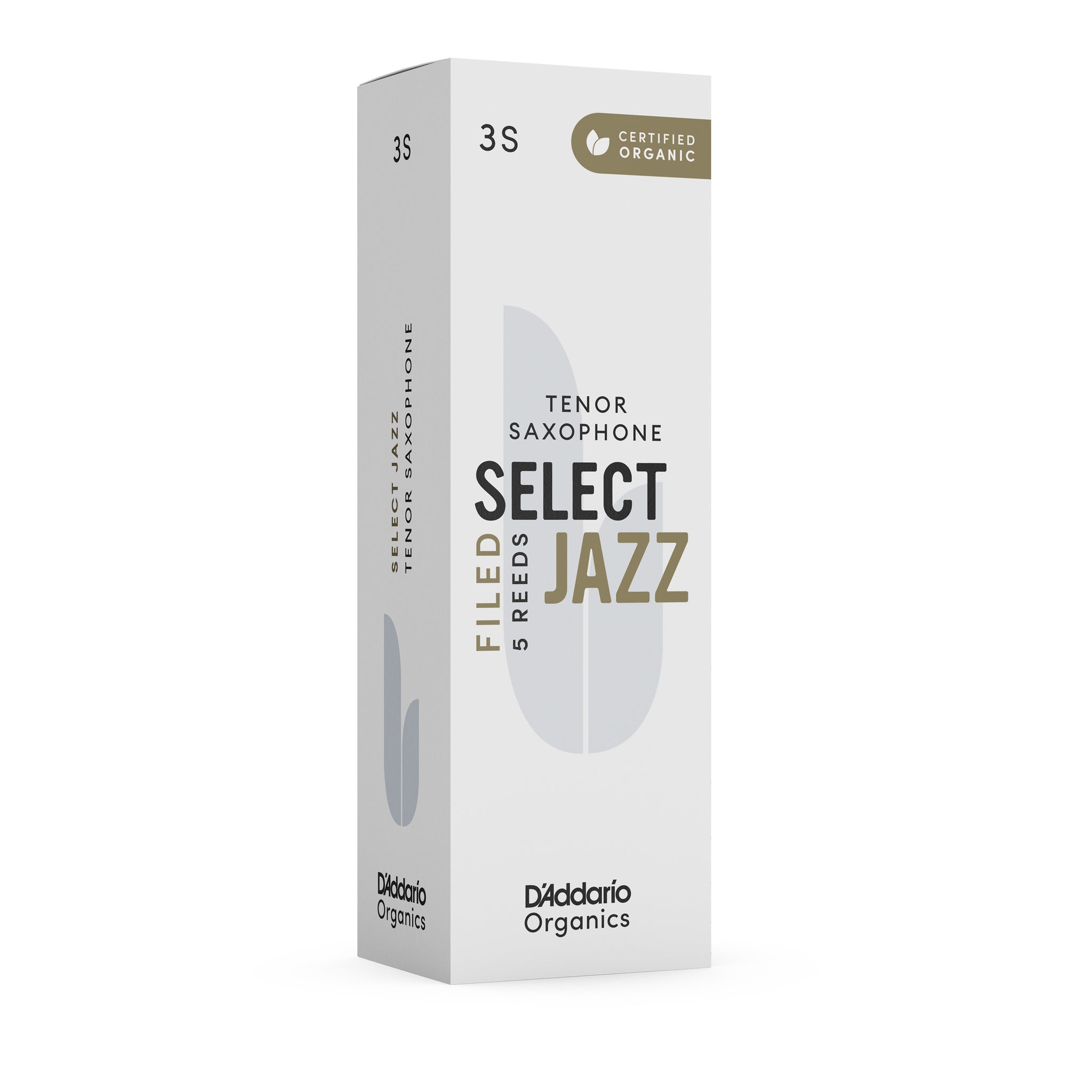 D'Addario Organic Select Jazz Filed Tenor Sax Reeds, Strength 3 Soft, 5-pack