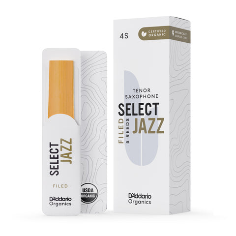 D'Addario Organic Select Jazz Filed Tenor Sax Reeds, Strength 4 Soft, 5-pack