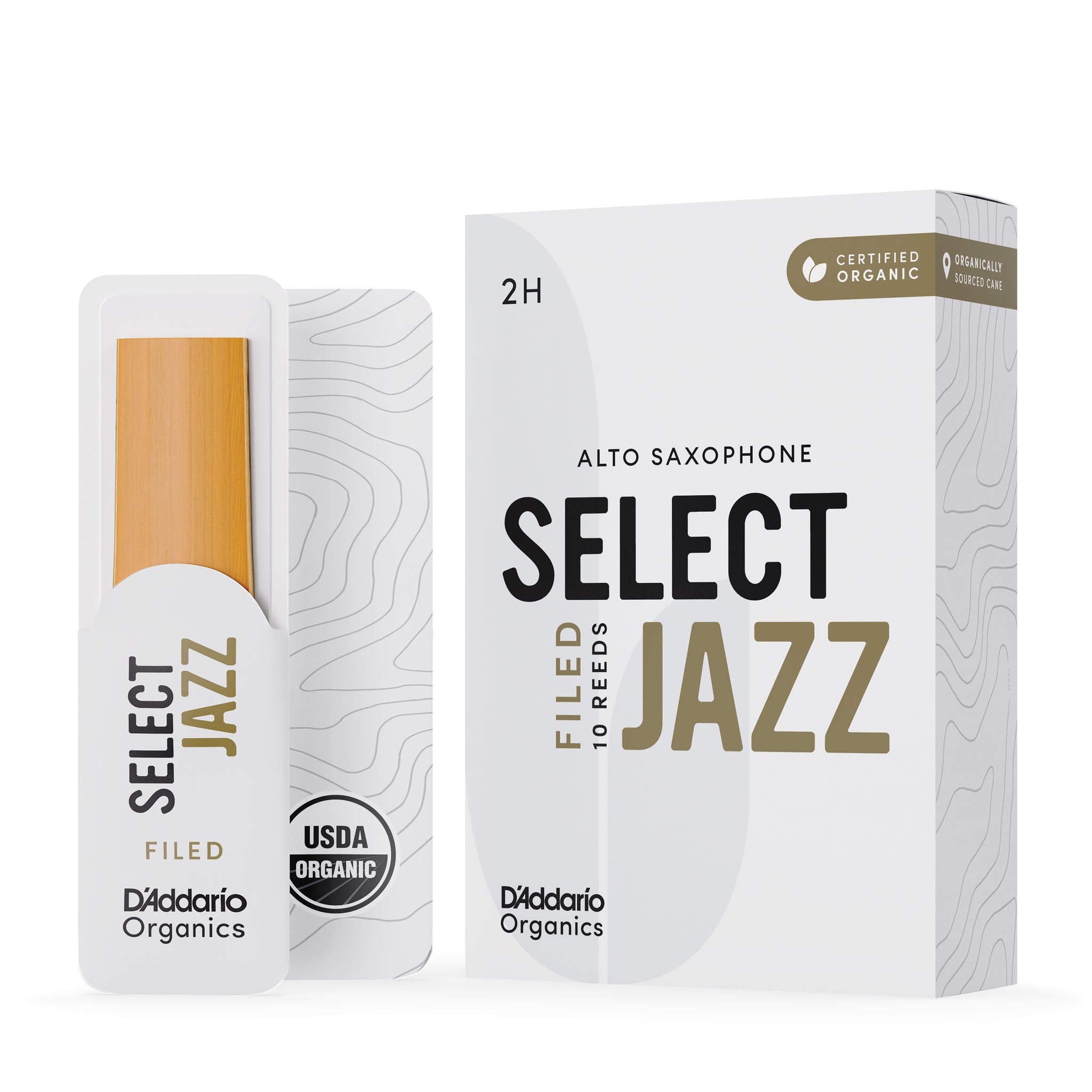 D'Addario Organic Select Jazz Filed Alto Sax Reeds, Strength 2 Hard, 10-pack