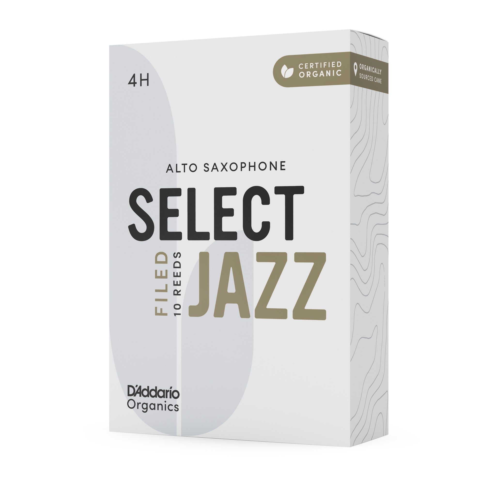 D'Addario Organic Select Jazz Filed Alto Sax Reeds, Strength 4 Hard, 10-pack