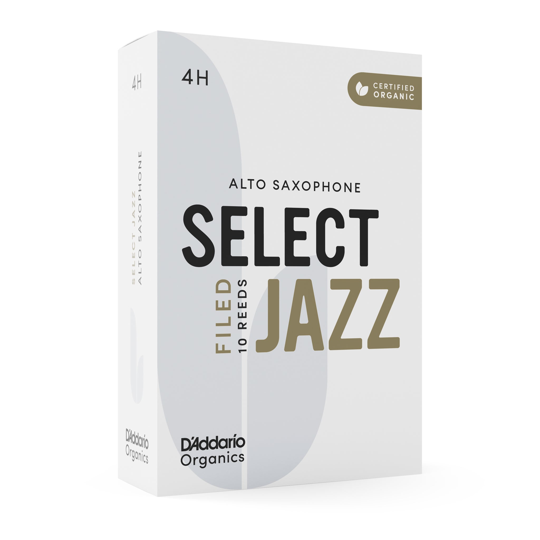 D'Addario Organic Select Jazz Filed Alto Sax Reeds, Strength 4 Hard, 10-pack
