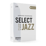 D'Addario Organic Select Jazz Filed Soprano Sax Reeds Strength 2 Medium, 10-pack