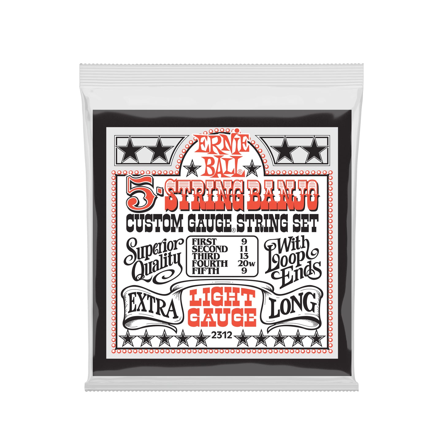 Ernie Ball Light 5-String Loop End Stainless Steel Banjo Guitar Strings - 9-9