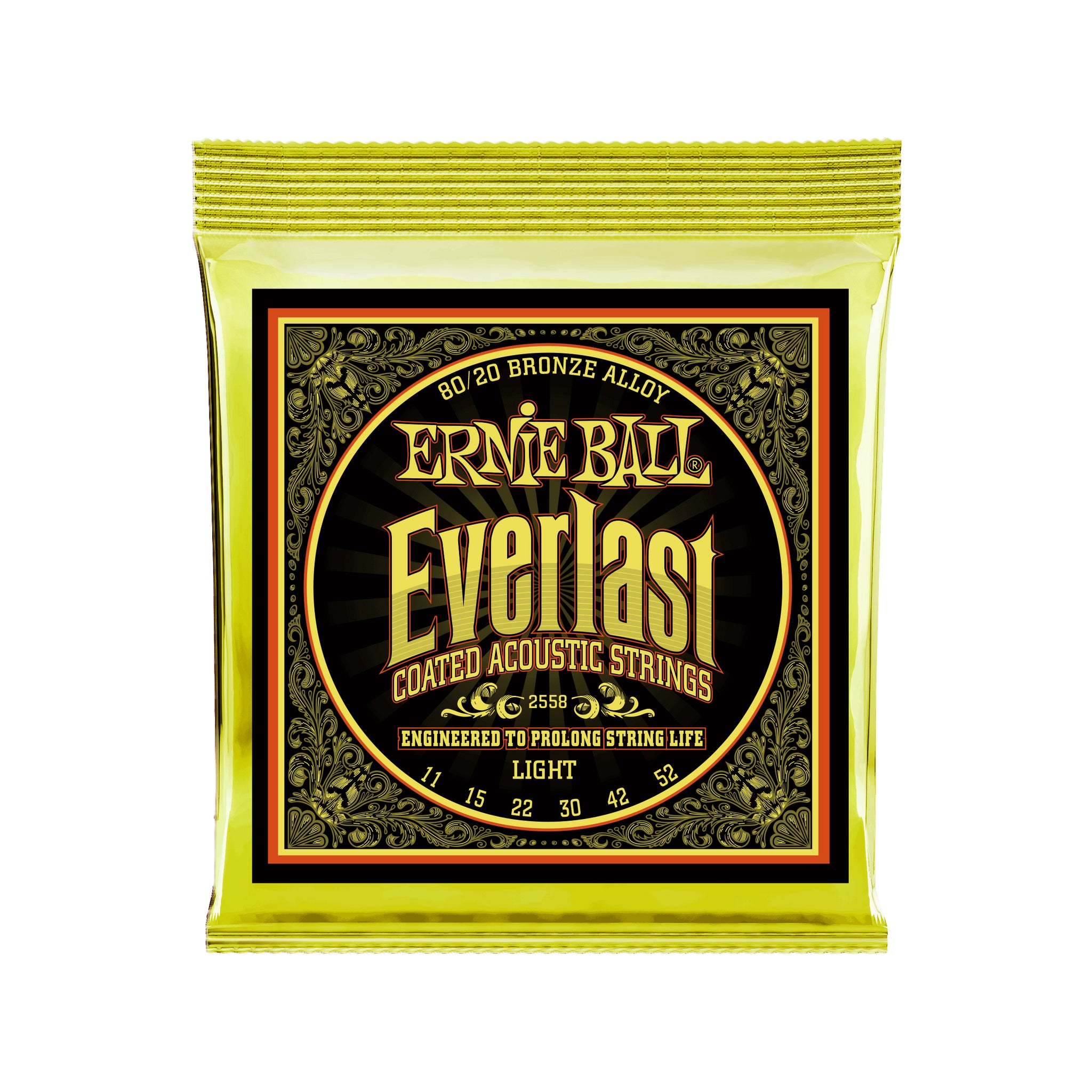 Ernie Ball Everlast Light Coated 80/20 Bronze Acoustic Guitar Strings - 11-52