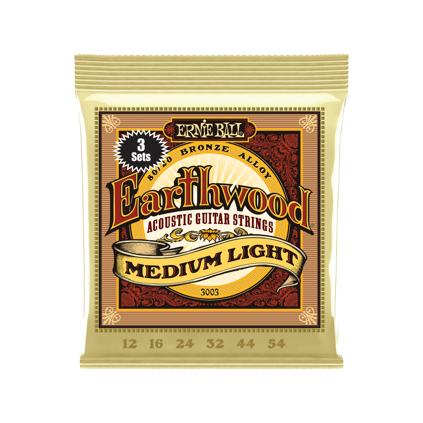 Ernie Ball Earthwood Medium Light 80/20 Acoustic Guitar Strings 3 Pack 12-54