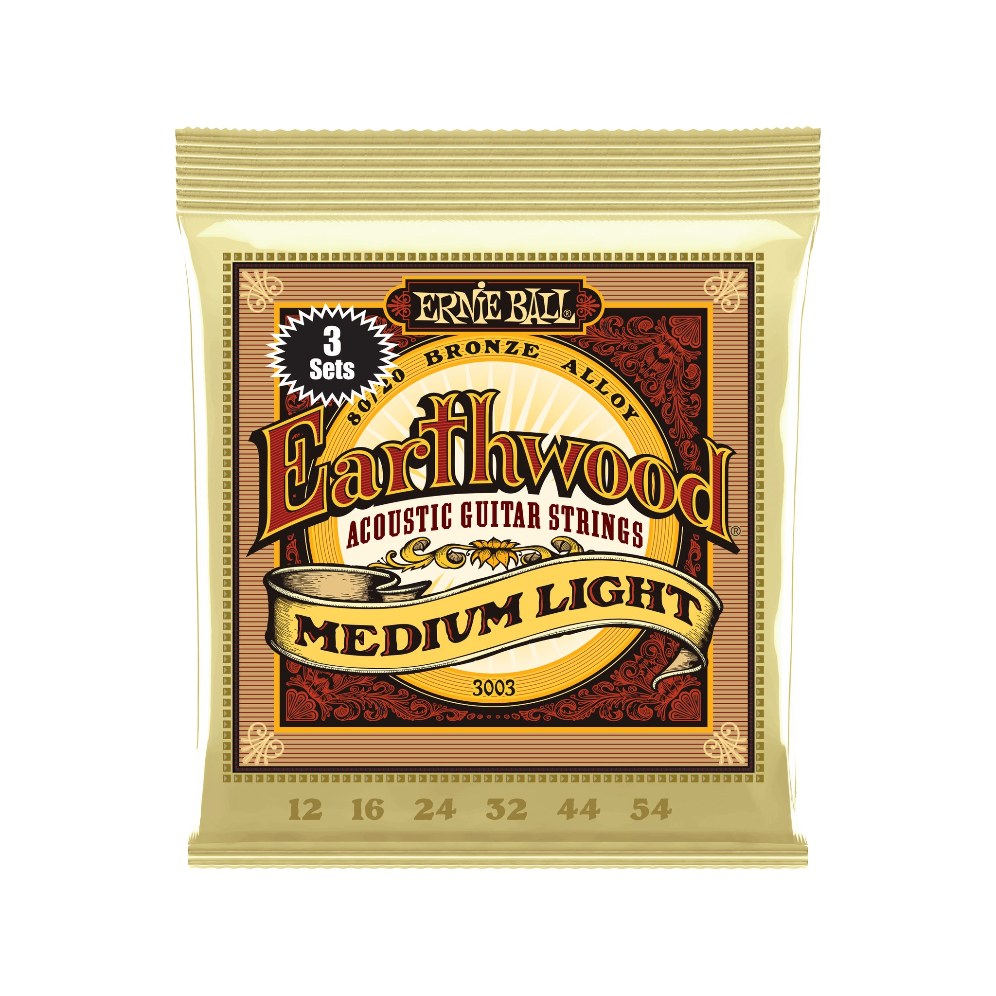 Ernie Ball Earthwood Medium Light 80/20 Acoustic Guitar Strings 3 Pack 12-54