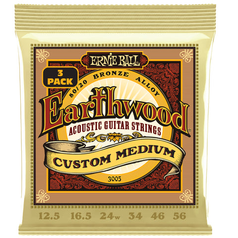 Ernie Ball Earthwood Cus Med 80/20 Bronze Acoustic Guitar Strings 3-Pack 12.5-56