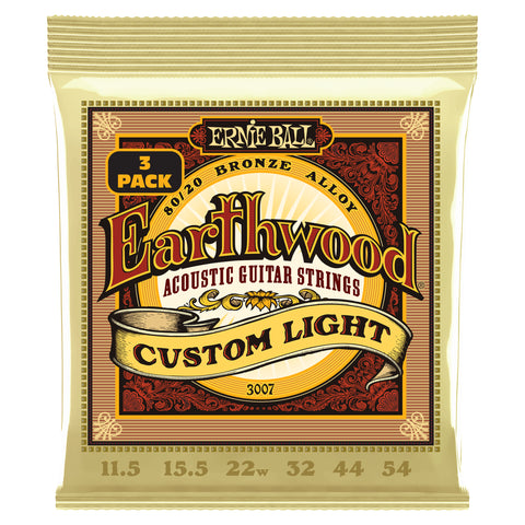 Ernie Ball Earthwood Light 80/20 Bronze Acoustic Guitar Strings 3 Pack 11.5-54