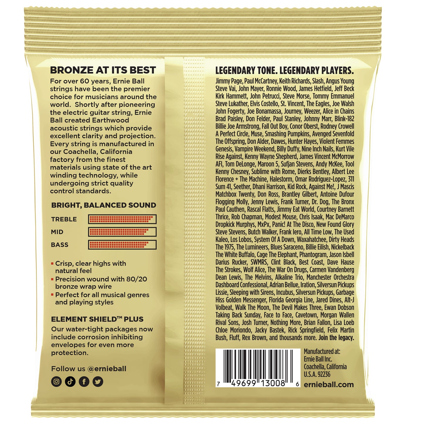 Ernie Ball Earthwood Rock & Blues w G 80/20 Acoustic Guitar Strings 3-Pack 10-52