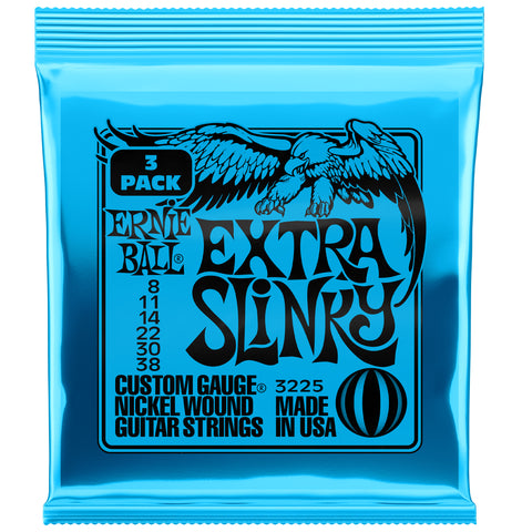 Ernie Ball Extra Slinky Nickel Wound Electric Guitar Strings 3 Pack - 8-38 Gauge