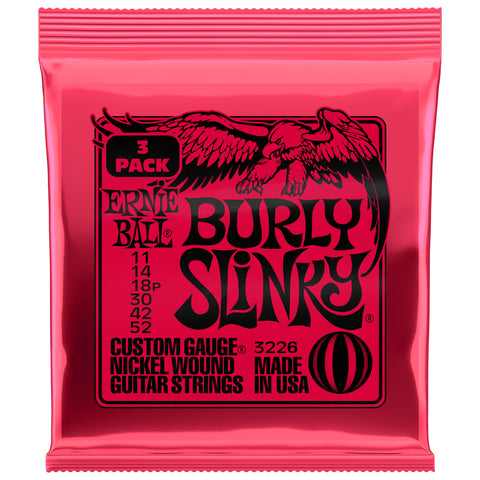 Ernie Ball Burly Slinky Nickel Wound Electric Guitar Strings 3 Pack 11-52 Gauge