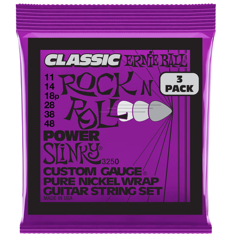 Ernie Ball Power Slinky Classic Rock n Roll Nickel Electric Strings 3 Pack 11-48