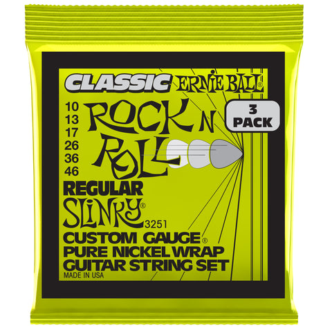 Ernie Ball Regular Slinky Classic Rock n Roll Pure Nickel Electric String 3-Pack