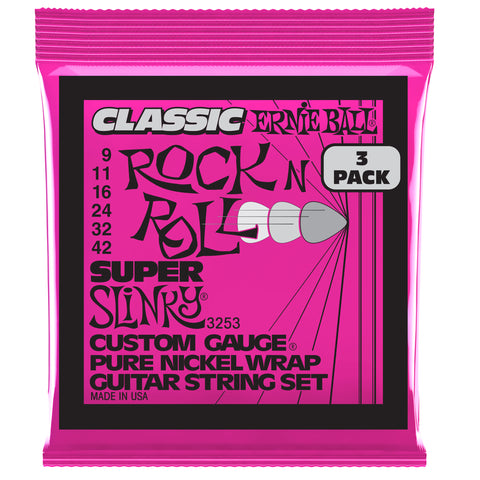 Ernie Ball Super Slinky Classic Rock n Roll Nickel Electric Guitar String 3-Pack
